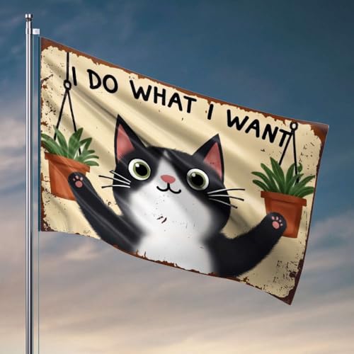 Heimdekoration Männer I Do What I Want Katze mit Pflanzen Flaggendekor für Männerhöhle Garage Dekor für Männer (152 x 244 cm) von OGBD