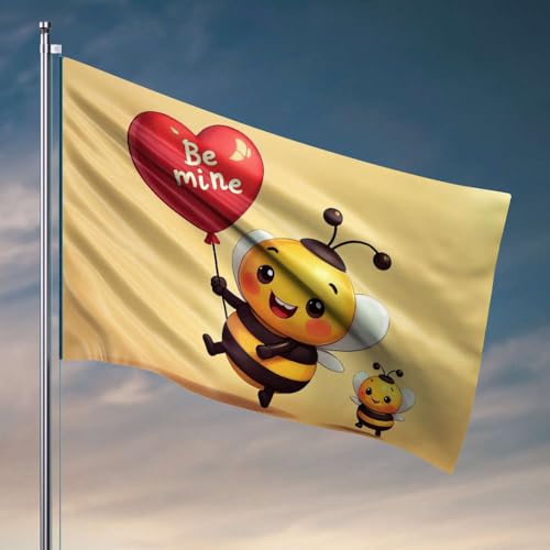 Heimdekoration Männer eine Biene hält einen herzförmigen Ballon mit der Aufschrift "Be Mine", Flaggendekoration für Männerhöhle, Garage, Dekoration für Männer (152 x 244 cm) von OGBD