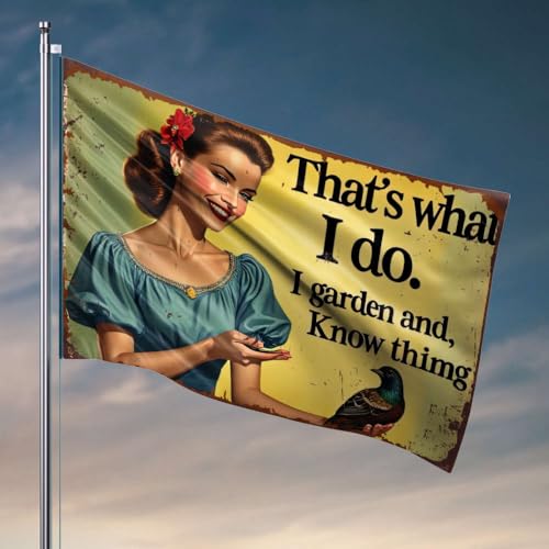 Heimdekoration Männer und Frauen, die Vögel füttern, mit dem Text "That's What I Do. I Garden And Know Things". Flaggendekoration für Männer, Höhle, Garage, Dekoration für Männer (30 x 45 cm) von OGBD