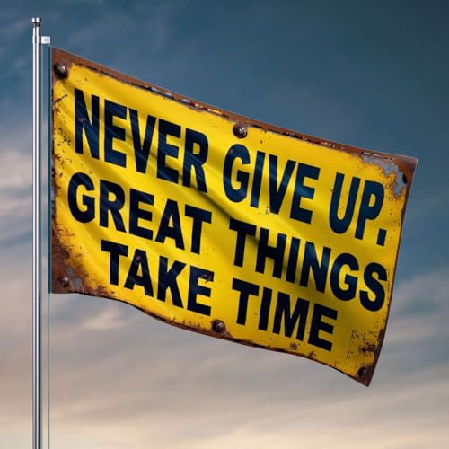 Home Decor Men Never Give Up. Great Things Take Time Flaggendekoration für Männerhöhle Garage Dekor für Männer (152 x 244 cm) von OGBD