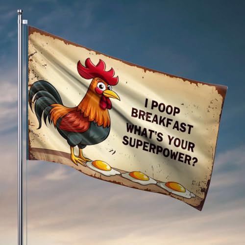 Lustige Flaggen für Zimmer, Jungs, Cartoon-Hahn mit drei Spiegeleiern, Pool-Dekoration, 30 x 45 cm Lustige Flaggen für Zimmer, Jungs, Cartoon-Hahn mit drei Spiegeleiern, Pool-Dekoration, 30 x 45 cm von OGBD