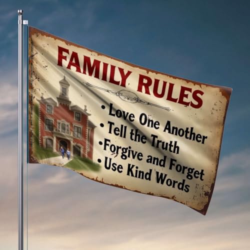 Lustige Flaggen für Zimmer, Jungs, Familienregeln: Liebe, Wahrheit, vergeben, freundliche Worte, Pool-Dekoration, 152 x 244 cm Lustige Flaggen für Zimmer, Jungs, Familienregeln: Liebe, Wahrheit, vergeben, freundliche Worte, Pool-Dekoration, 152 x 244 cm von OGBD