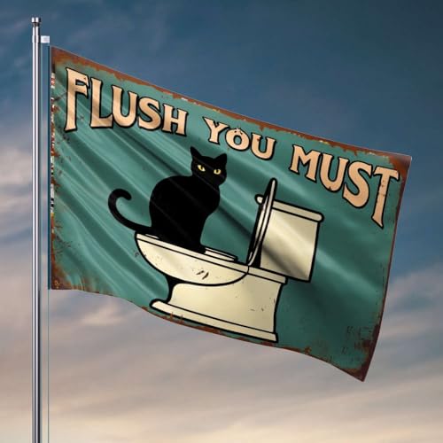 Lustige Flaggen für Zimmer, Jungs, eine schwarze Katze sitzt auf einer Toilette mit den Worten "Flush You Must" darüber. Flagge, Pool-Dekoration, 30 x 45 cm Lustige Flaggen für Zimmer, Jungs, eine schwarze Katze sitzt auf einer Toilette mit den Worten "Flush You Must" darüber. Flagge, Pool-Dekoration, 30 x 45 cm von OGBD