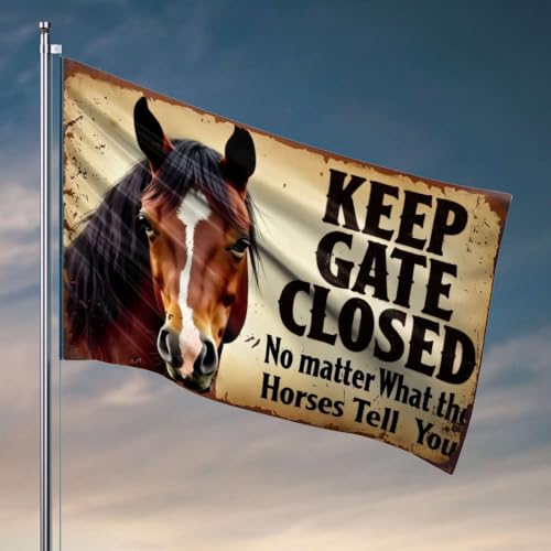 Lustige Wohnheim-Flaggen mit Aufschrift "Keep Gate Closed": Pferdewort! Flagge, Schlafzimmer, Türdekoration, Hippie-Dekoration (120 x 180 cm) von OGBD
