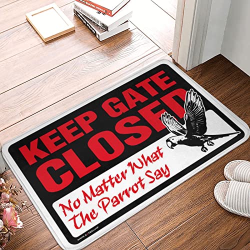 OGBD Kleine Fußmatte mit Aufschrift "Keep Gate Closed No Matter What The Parrot Say Hot Cocoa Bar Decor", Willkommensmatte, Klassenzimmer (65 x 90 cm) von OGBD