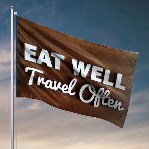 Veranda-Flagge, "Eat Well Travel Often", coole Wohnheim-Flagge, Schlafzimmer-Zubehör (60 x 90 cm) von OGBD