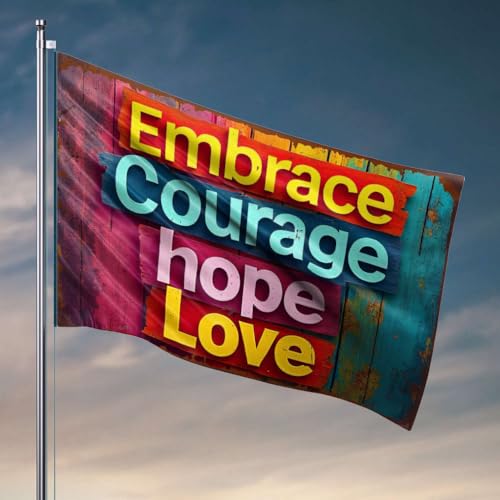 Veranda-Flagge, Umarmung, Mut, Hoffnung, Liebe, coole Wohnheim-Flagge, Schlafzimmer-Zubehör (60 x 90 cm) von OGBD
