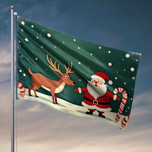 Veranda-Flagge, Weihnachtsmann und sein Rentier in einer verschneiten Nacht, coole Wohnheim-Flagge, Schlafzimmer-Zubehör (30 x 45 cm) von OGBD