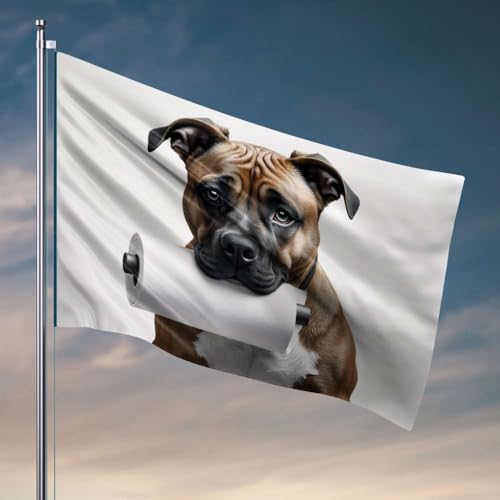 Veranda-Flagge, ein Hund, der eine Rolle Toilettenpapier hält, coole Schlafsaal-Flaggen, Schlafzimmerzubehör (120 x 180 cm) von OGBD