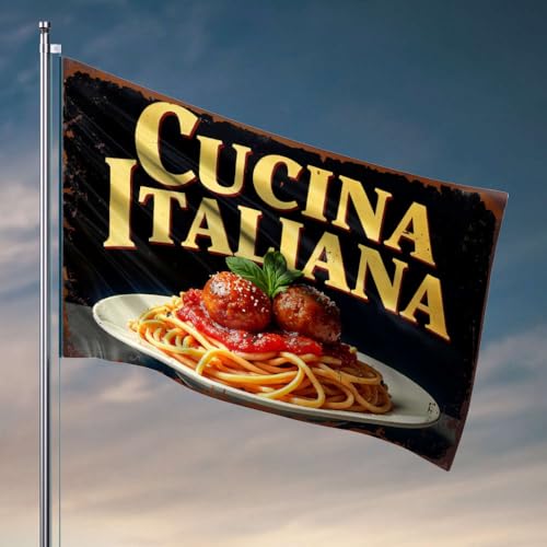 Veranda-Flagge, italienische Küche: Spaghetti mit Fleischbällchen, coole Wohnheim-Flagge, Schlafzimmer-Zubehör (152 x 244 cm) von OGBD