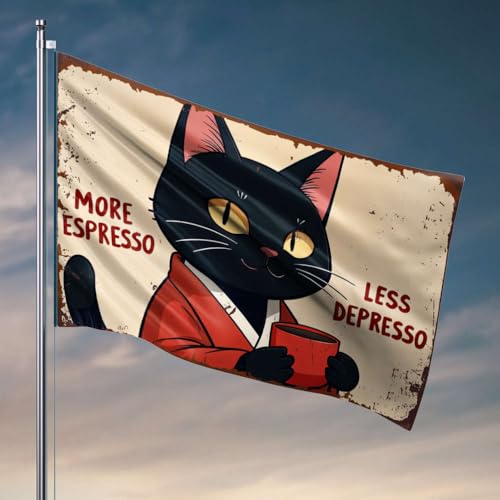 Veranda-Flagge, mehr Espresso, weniger Depresso, Katzenkaffee-Flagge, coole Schlafsaal-Flagge, Schlafzimmer-Zubehör (60 x 90 cm) von OGBD