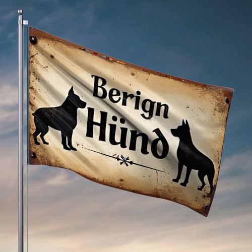 Veranda-Flagge "Keep Dog Away" Schild mit deutschem Text, coole Schlafsaal-Flaggen, Schlafzimmer-Zubehör (152 x 244 cm) von OGBD