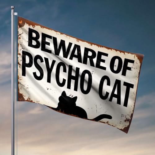 Wandflaggen für Jungs, Vorsicht vor Psycho, Katzenflagge für Zimmer, Mädchen, lustige Raumdekoration (120 x 180 cm) von OGBD