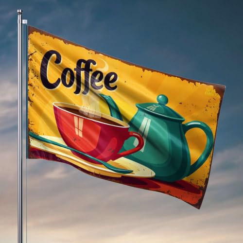 Wandflaggen für Jungs, eine dampfende Tasse Kaffee mit einer grünen Teekanne. Flagge für den Winter, Hausflagge (30 x 45 cm) von OGBD