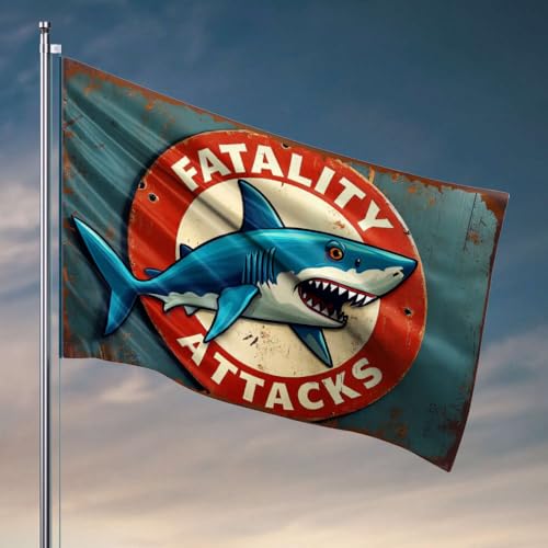 Wohnheim-Flaggen für Mädchen, Fatality Attacken, Hai, Warnschild, Flagge, Wohnmobil-Flagge, Wohnheim-Flaggen für Mädchen (120 x 180 cm) von OGBD