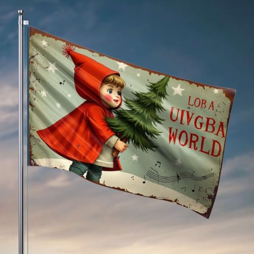 Wohnheim-Flaggen für Mädchen, ein Kind in einem roten Kapuzenumhang, hält einen kleinen Weihnachtsbaum. Flagge, Wohnmobil-Flagge, Wohnheim-Flaggen für Mädchen (30 x 45 cm) von OGBD