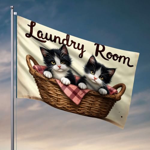 Wohnheim-Flaggen für Mädchen, zwei Kätzchen in einem Wäschekorb. Flagge, Wohnmobil-Flagge, Wohnheim-Flaggen für Mädchen (60 x 90 cm) von OGBD