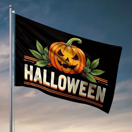 Wohnheim-Wanddekoration für College-Jungen, Halloween-Kürbis mit grünen Blättern, Retro-Raumdekoration, Schlafzimmer-Türdekoration (152 x 244 cm) von OGBD