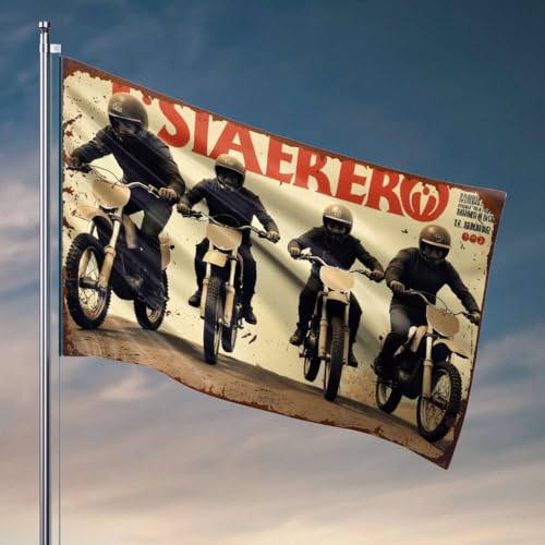 Wohnheim-Wanddekoration für College-Jungen, Vintage-Motocross-Poster mit vier Fahrern, Retro-Raumdekoration, Schlafzimmer-Tür-Dekoration (120 x 180 cm) von OGBD