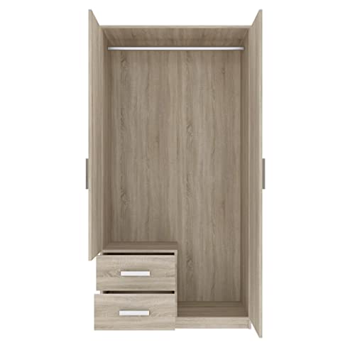 Oggi Saravena Zweitüriger Kleiderschrank mit Zwei Schubladen Breite 100 cm Minimalistisches modernes Design aus Schichtstoffplatte für Wohnzimmer Schlafzimmer Arbeitszimmer Eiche Sonoma von Oggi