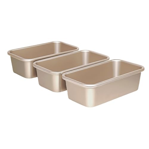 OGIBRIDI Brot Toastform Antihaft Rechteckige Kastenform Toastbrot Backform Sandwich Brotbackform Ofentablett zum Backen Kohlenstoffstahl Champagnergold 23.1x12.9x7.1cm 3-Teiliges Set von OGIBRIDI