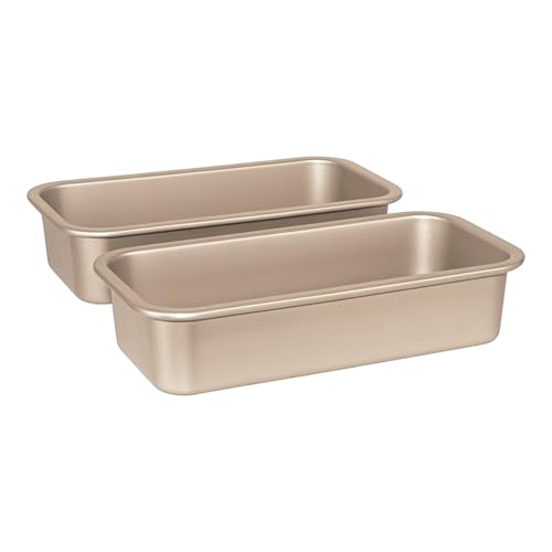 OGIBRIDI Brot Toastform Antihaft Rechteckige Kastenform Toastbrot Backform Sandwich Brotbackform Ofentablett zum Backen Kohlenstoffstahl Champagnergold 30.2x15.2x6.9cm 2-Teiliges Set von OGIBRIDI