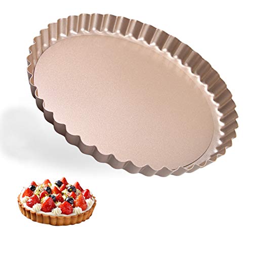 Tarteform mit Hebeboden Tarteletts Förmchen Tarteformen Quicheformen Crostata Backform Obstkuchenform mit Antihaftbeschichtung Tortelettförmchen Tortenboden Backform Wellenrand Kohlenstoffstahl 20cm von OGIBRIDI