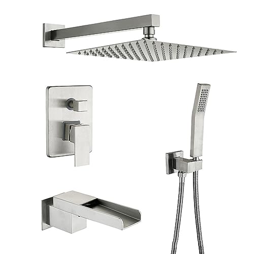 Badezimmer Dusche Wasserhahn Set versteckte Typ 3 Wasserauslassmodi feine Kupferkörper Großgröße Top Spray Duschkopf (Gold) Haushaltshähne von OGLFGLNY