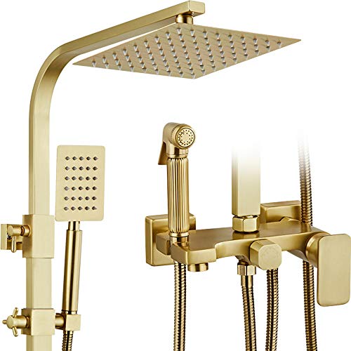 Badezimmer Duschsystem 8inches Quadratregen Duschmischer Set Wandmontage Duschvalidsteuerung mit Handheld -Spray, gebürstete goldene Finish -Haushaltshähne Badezimmer Duschsystem 8inches Quadratregen Duschmischer Set Wandmontage Duschvalidsteuerung mit Handheld -Spray, gebürstete goldene Finish -Haushaltshähne von OGLFGLNY