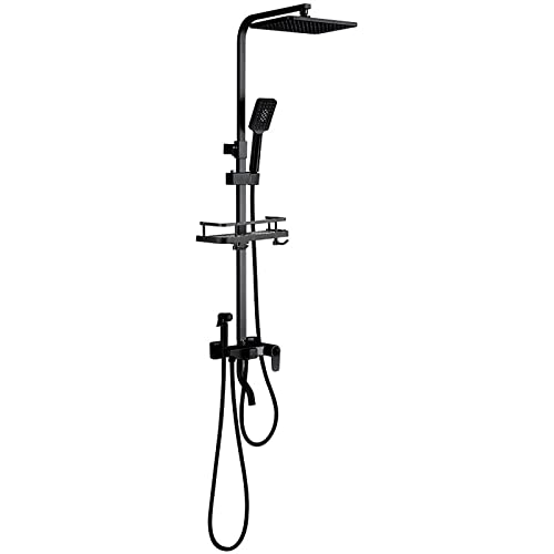 Duschsystem Thermostatisches Set, Messing Duschsystemeinheit mit Overhead-Regen-Dusche und 3-Funktion Handheld-Dusche, Duschmischer-Bar Kit 38 ° C Temperaturregelung, schwarze Haushaltshähne Duschsystem Thermostatisches Set, Messing Duschsystemeinheit mit Overhead-Regen-Dusche und 3-Funktion Handheld-Dusche, Duschmischer-Bar Kit 38 ° C Temperaturregelung, schwarze Haushaltshähne von OGLFGLNY