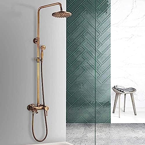 Duschsystem Wandmontierte antike Messing Duschhahn mit Niederschlag Duschkopf Handheld Duschspray Badewanne 2 Griffe Kontrolle Haushaltarmaturen Duschsystem Wandmontierte antike Messing Duschhahn mit Niederschlag Duschkopf Handheld Duschspray Badewanne 2 Griffe Kontrolle Haushaltarmaturen von OGLFGLNY