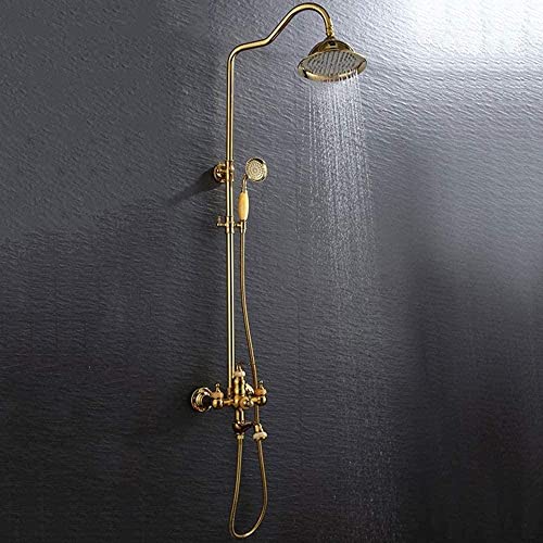 European Gold Jade Badezimmer Duschset 3 Funktion Kupfer Gold Supergeladenes Handduschsystem Drehen Sie können mit Wasserhahn rundem Top Spray nicht rostend Badewanne Duschsystem Dekoration Haushalt von OGLFGLNY