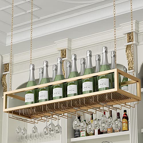 OGLFGLNY Goldener Weinglasregal Nizer unter Regal Hanging Stemware Halter für Bar Schrank Küche Metall Eisenkette 120x25x21cm von OGLFGLNY