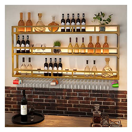OGLFGLNY Industrial Metal Hanging LED Wine Rack mit 3 Tiers Glashalter für Home Bar oder Esszimmer Wandmontierter rustikaler Flasche Nizer (schwarz 80x25x90 cm) von OGLFGLNY