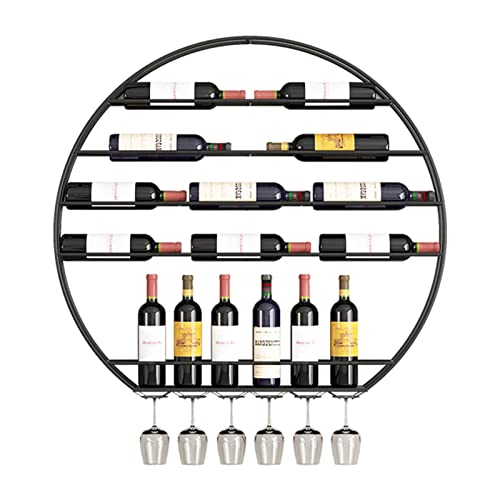 OGLFGLNY Industrial Style Round Wall Montierte Weinflasche und Glashalter für Esszimmer Bar Moderne schwimmende Lagerregale mit Fotos Display (schwarz) von OGLFGLNY