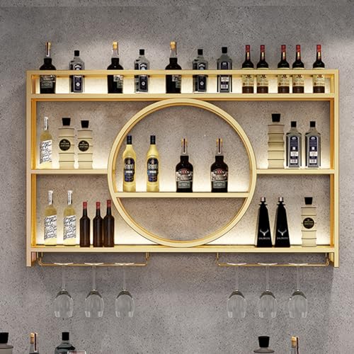 OGLFGLNY LED Beleuchtete Schnapsflaschenschelfwand montierte Metallwein- und Glasschalen -Display für Home Bar Kitchen Esszimmer (Schwarze Größe :) von OGLFGLNY