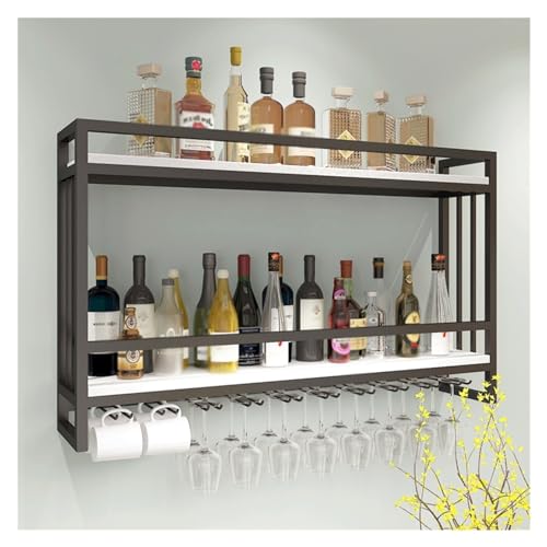 OGLFGLNY Metallweinregal mit Glashalter Wandmontage Bareinheit mit schwimmenden Regalen Champagner -Aufbewahrung und Ausstellung für Hausküchen -Esszimmer (schwarz 31.5x7.9x24in) von OGLFGLNY