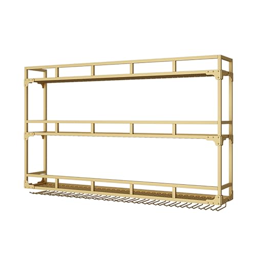 OGLFGLNY Moderne Wandmontage Weinregal mit LED Light Bar Floating Storage Regal Multi funktionaler Alkohol Display -Regale mit Weinglashalter für Home Bar Speisezimmer Küche Gold (100x25x90 cm) von OGLFGLNY