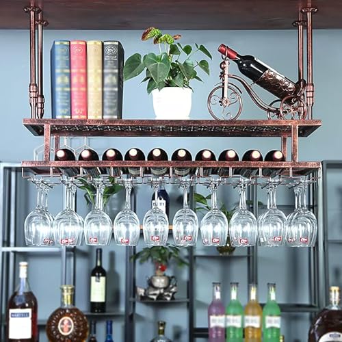 OGLFGLNY Modernes, wandmontierter Metall -Weinregal mit Glashalter stilvolles hängendes Regal für Weinbecher und Flaschen im Café oder Bar Display von OGLFGLNY