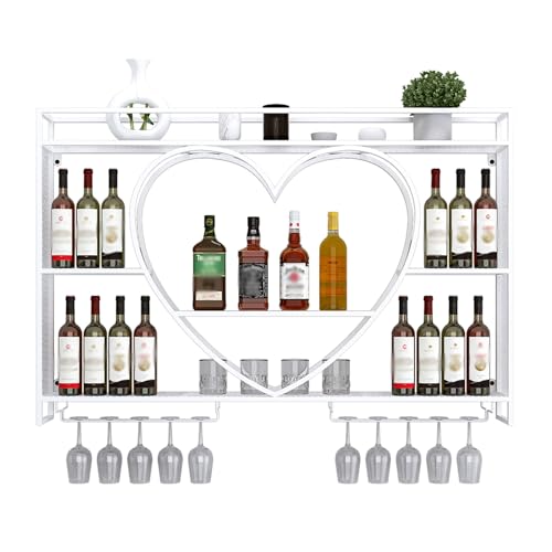 OGLFGLNY Schwimmendes Weinregalregal mit Glashalter Herzform Design Spirituosenflasche Regale Auslegenständer für Wohnzimmer oder Weinkeller (weiß 140x8) von OGLFGLNY