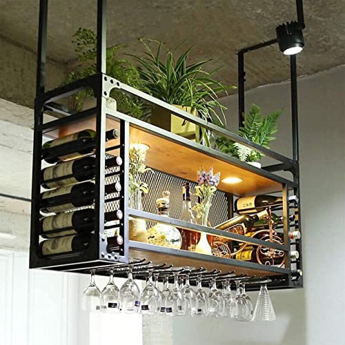 OGLFGLNY Vintage Hanging Wine Rack mit Lichtern Metall Deckenflaschenhalter für Weinlager und Stielegelregale unter Kabinett oder Küchenbar Display OGLFGLNY Vintage Hanging Wine Rack mit Lichtern Metall Deckenflaschenhalter für Weinlager und Stielegelregale unter Kabinett oder Küchenbar Display von OGLFGLNY