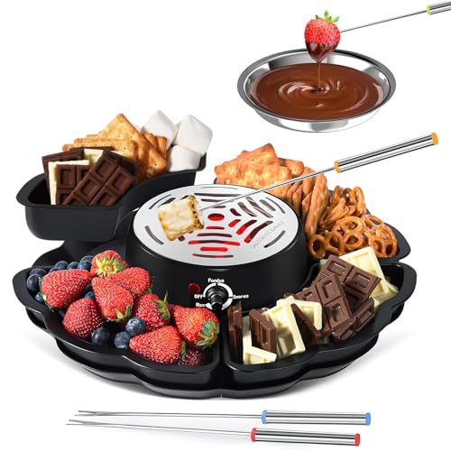 2-in-1 Smores Maker & Fondue-Set, Tabletop Indoor Smores Kit, flammenloser elektrischer Marshmallow-Bräter mit Temperaturkontrolle, 4 abnehmbare Tabletts & 4 Bratgabeln für Partys, Filmabende von OGMBI