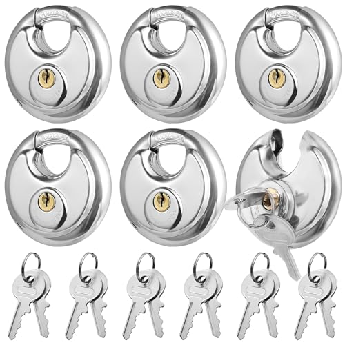 6 Stück gleichschließende Diskus, Vorhängeschlösser aus Edelstahl, Wasserdichte Sicherheitsschlösser mit 12 Schlüsseln, 3/8-Zoll-Bügel, rostfrei, ideal für Lagerraum, Garage, Schuppen, Fitnessstudio 6 Stück gleichschließende Diskus, Vorhängeschlösser aus Edelstahl, Wasserdichte Sicherheitsschlösser mit 12 Schlüsseln, 3/8-Zoll-Bügel, rostfrei, ideal für Lagerraum, Garage, Schuppen, Fitnessstudio von OGMBI
