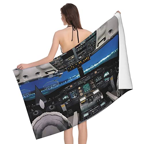 OGNOT Flugzeug-Cockpit-Badetuch aus weicher Mikrofaser, saugfähig, 132 x 81 cm, für Bad, Reisen, Schwimmen, Yoga, Hotel, Party und den täglichen Gebrauch von OGNOT