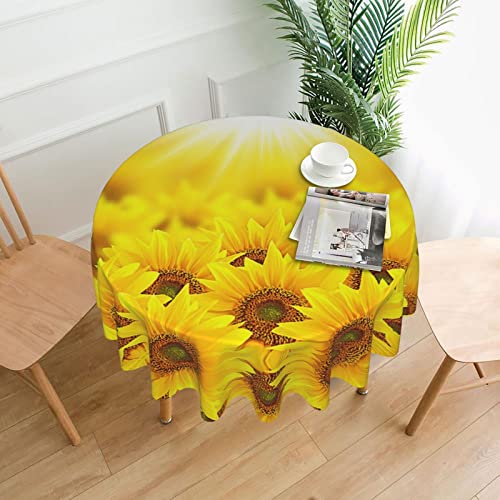 OGNOT Runde Tischdecke, Sonnenblumen-Druck, dekorative Stoff-Tischdecke für Esstisch, Buffet-Partys und Camping von OGNOT