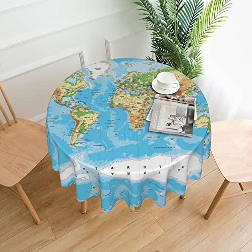 OGNOT Weltkarte, runde Tischdecke, dekorative Stoff-Tischdecke für Esstisch, Buffet-Partys und Camping von OGNOT