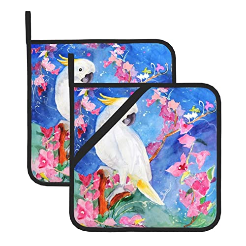 Schöne Kakadu Vogel Blume Mit Taschen 8 X 8 Zoll Küche Hitzebeständige Topflappen Sets, Ofen Hot Pads, Zum Kochen Backen von OGNOT