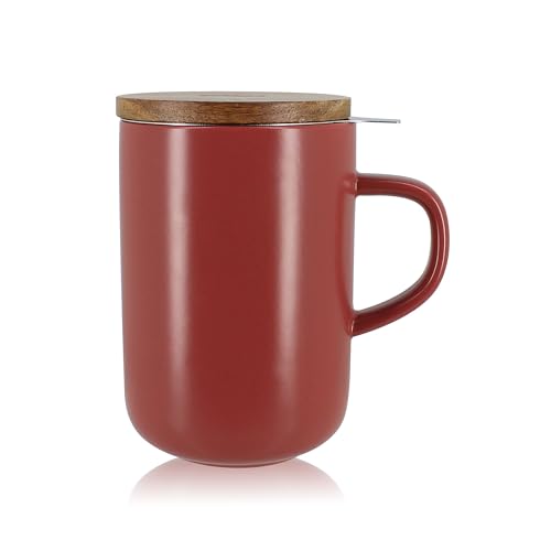 OGO LIVING Juliet 7912035 Tee-Kanne 475 ml - ideal für Tee und Kräutertee - Teebecher aus Steingut und Deckel aus Akazienholz - bordeaux von OGO LIVING