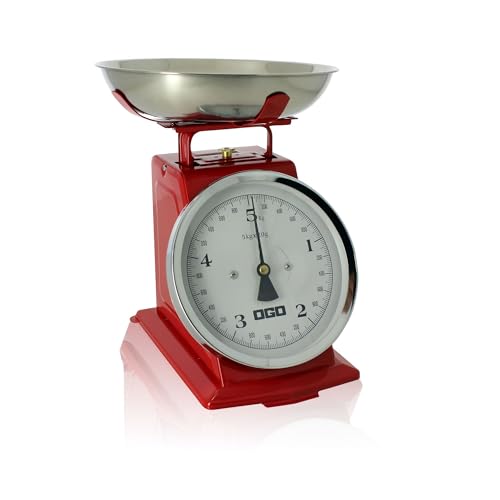 OGO LIVING - Mechanische Küchenwaage – 7915011 – wiegt bis zu 5 kg, Skala 20 g, Rot von OGO LIVING