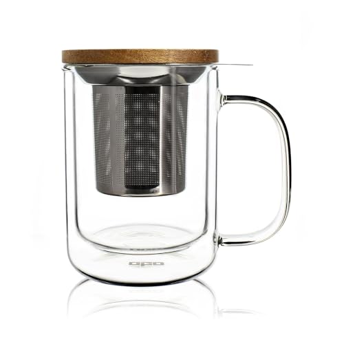 Ogo Living Ogo-Mug Kanne mit Teesieb und Deckel aus Bambus, durchsichtig, 390 ml von OGO LIVING